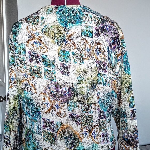Chico's Multi-Color Open Front Silk & Wool Jacket - Picture 3 of 6